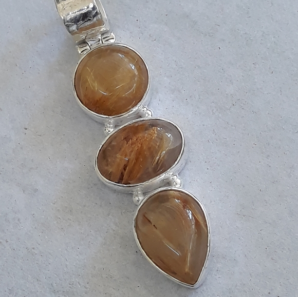 Golden Rutilated Quartz Sterling Silver Pendant - Picture 5 of 7